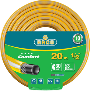 Поливочный шланг RACO Comfort 1/2", 20 м, 30 атм, трёхслойный, армированный 40303-1/2-20