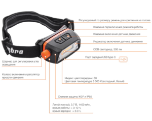 Фонарь светодиодный аккумуляторный, налобный со световым пучком 300 Лм и сенсором A90063 Ombra, фото 2