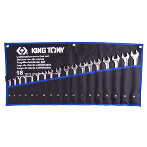 Набор комбинированных ключей, 6-24 мм, чехол из теторона, 18 предметов KING TONY 12D18MRN, фото 1
