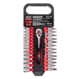 Набор головок торцевых с аксессуарами 1/4"DR (4-14 мм) (28 предметов) AVS NG14-28P, фото 1