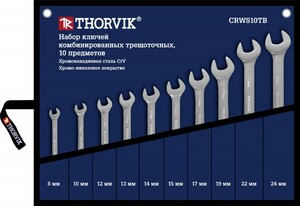 Thorvik CRWS10TB Набор ключей гаечных комбинированных трещоточных в сумке, 8-24 мм, 10 предметов
