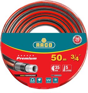 Поливочный шланг RACO Premium 3/4", 50 м, 35 атм, пятислойный, усиленный двумя слоями армирования 40300-3/4-50