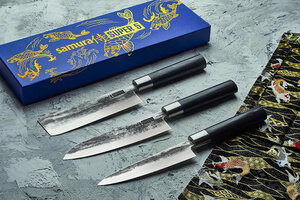 Набор из 3 кухонных ножей Samura Super 5, VG-10 5 слоев, микарта, фото 8