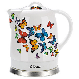 Чайник электрический DELTA DL-1233А. Бабочки (6) 1500 Вт, фарфор, 1,7л, свет. индикатор работы, фото 1