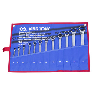 Набор комбинированных трещоточных ключей, 8-24 мм, чехол из теторона, 12 предметов KING TONY 12112MRN, фото 1
