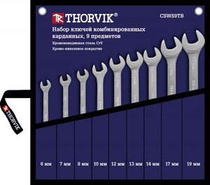 Thorvik CSWS9TB Набор ключей гаечных комбинированных карданных в сумке, 6-19 мм, 9 предметов